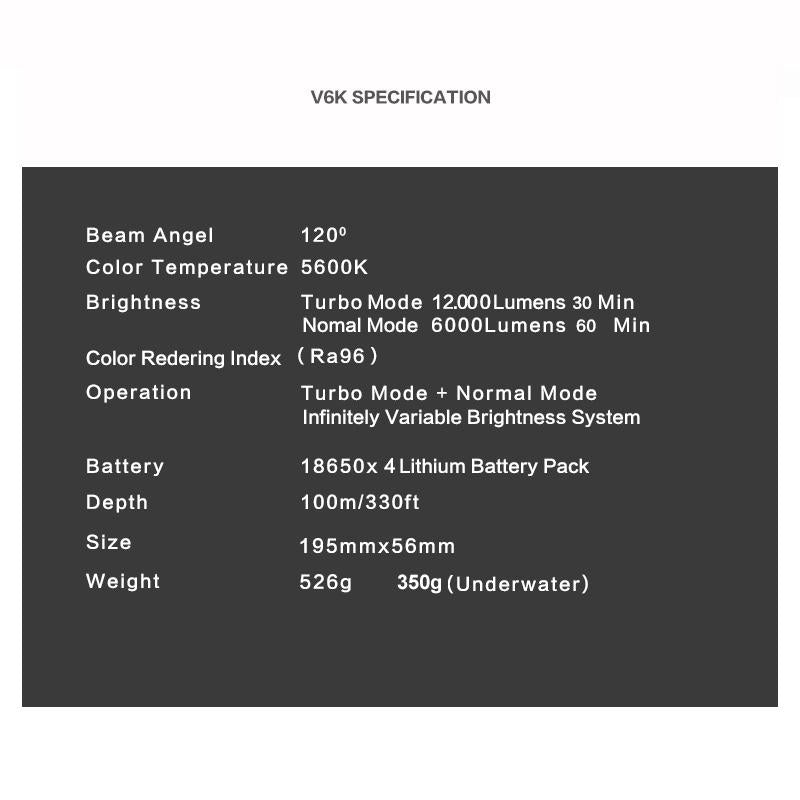 V6K v2 -12,000 lumens Powerful Video Light in Travel Package